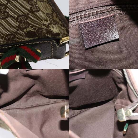 GUCCI GG Canvas Web Sherry Line Shoulder Bag Beige Red Green - Picture 11 of 12